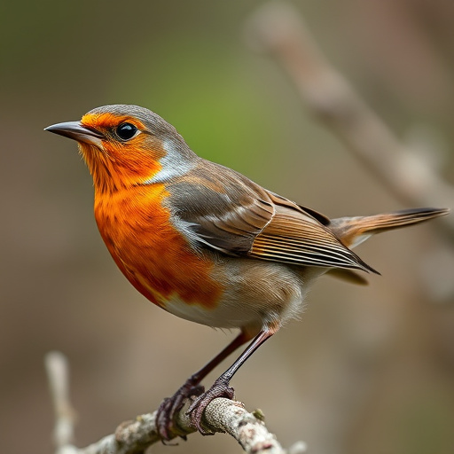 Wild robin in woodland during autumn