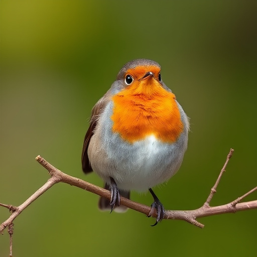 Wild robin in woodland during autumn