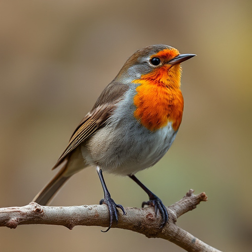 Wild robin in woodland during autumn
