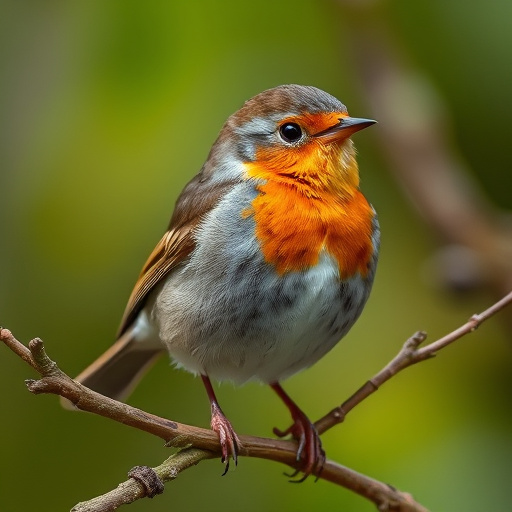 Wild robin in woodland during autumn