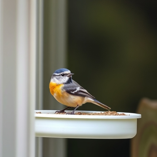 Window feeder filled with seeds outdoors