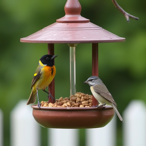 Wooden ground feeder with pitched roof