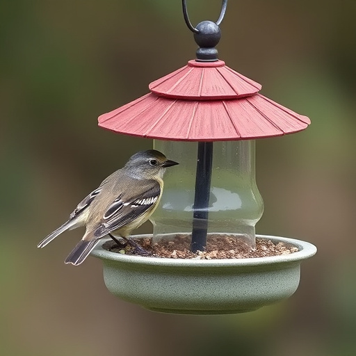 Wooden ground feeder with pitched roof