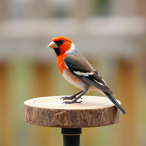 Wooden hanging bird table in tree