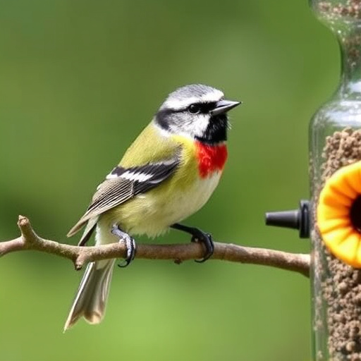 Wooden hanging bird table in tree