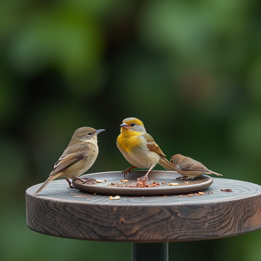 Wooden hanging bird table in tree