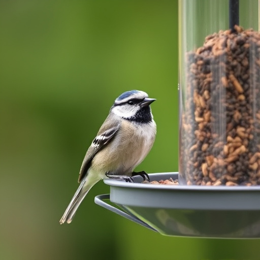 Wooden tray feeder surrounded by finches