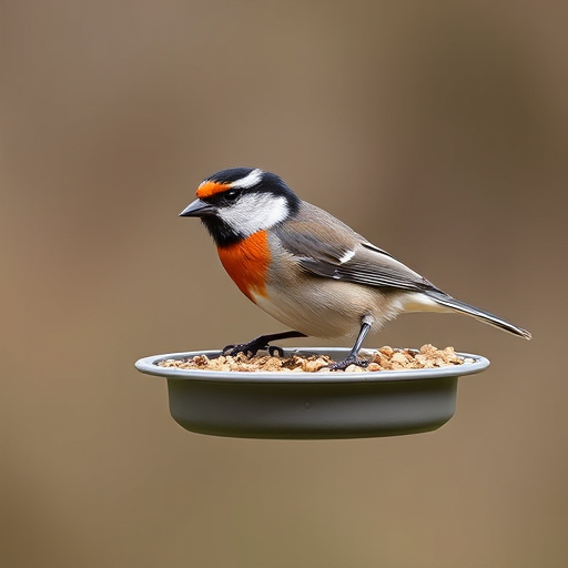 Wooden tray feeder surrounded by finches