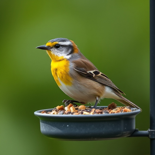 Wooden tray feeder surrounded by finches