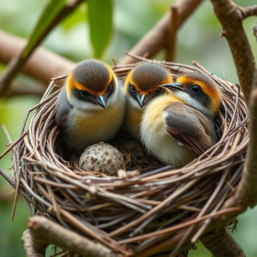 Young bird learning to eat independently